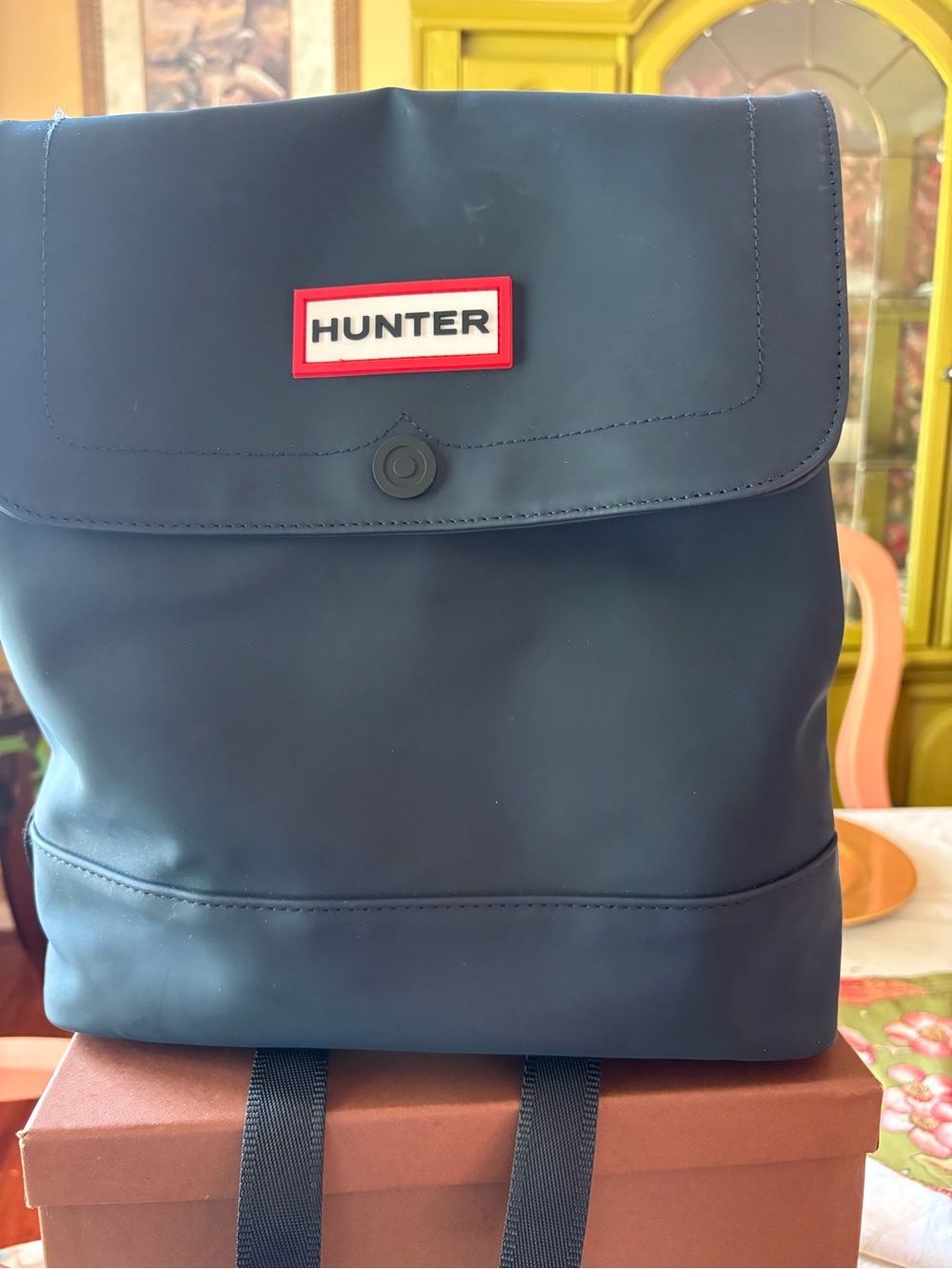 Hunter Navy Blue Waterproof Backpack with Red Logo Trim